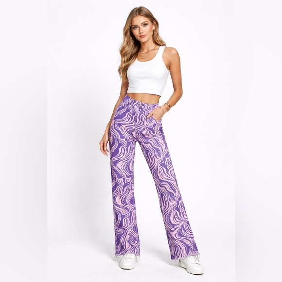 Zara Denim - Zara Purple and Cream Patterned Pants